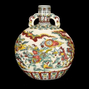 Beautiful Chinese Hand Painting Famille Rose Porcelain Figure Flat Vase - Picture 1 of 9