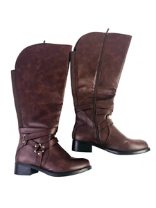 Lane Bryant Women's 50/50 Knee High Riding Boots O Ring Ankle Strap Zip Brown 9W - Picture 1 of 8