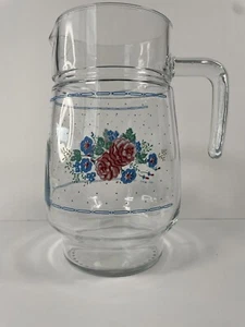 Vintage Arcoroc Clear Glass Pitcher 64 oz. Floral Design 1980s France - Foto 1 di 9