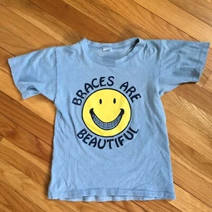 VTG 80s T-Shirt Kids Braces Are Beautiful Smile Face Single Stitch Blue Small - Picture 1 of 13