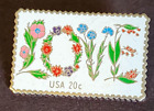 USPS 1982 - 20 Cent Multi Color Flowers LOVE Gold tone Lapel Hat Pin 2 1/8" x 1"