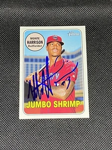Monte Harrison Jumbo Shrimp Signed Auto 2018 Topps Heritage Minors Card #115 COA - Picture 1 of 3