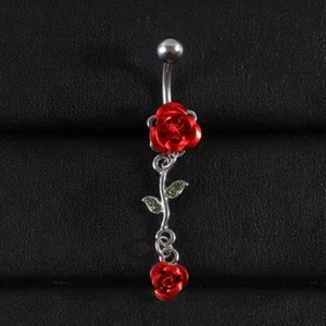 Stainless Steel Piercing Jewelry Charm Red Belly Ring Acrylic Round Ball - Picture 1 of 1