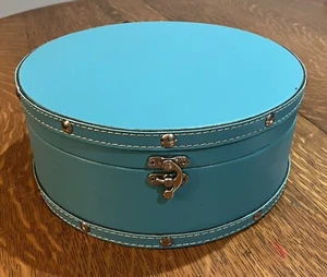 50er Style 9,5"" Runde Scharniert Kunstleder Aufbewahrungsbox Türkis - Bild 1 von 7