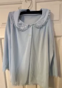 Vintage Lorraine Blue w Blue Lace Bed Jacket Lingerie Size XL - Picture 1 of 13
