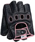 Riparo Women Leather Reverse Stitched Fingerless Half-Finger Gloves - Black/Pink