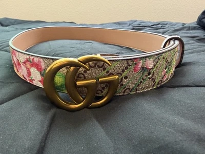 Gucci Floral Designer Belt Gold Buckle Size 28-30 - Image 1 of 3