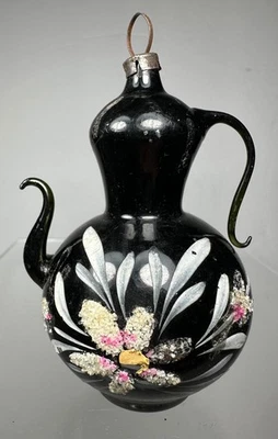 Cafetera tetera vintage vidrio recocido adorno de Navidad Alemania mica estampada Foto 1 de 4