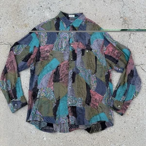Vtg St Croix Shirt Mens Sz Large Abstract Print Rayon Hong Kong Button Up 90 - Picture 1 of 10