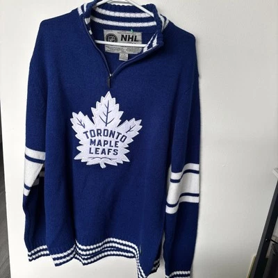 Vintage NHL Hockey Toronto Maple Leafs 1/4 Zip Sweater Pullover Large ILANCO - Image 1 of 4