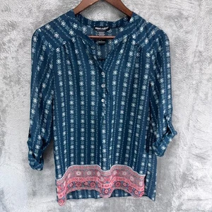 About A Girl Boho Womens Western Peasant Blouse Large Boho Border Print Flowy - Picture 1 of 10