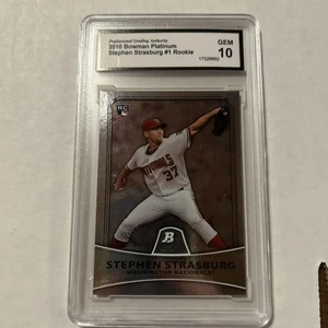 Stephen Strasburg Rookie 2010 Bowman Platinum RC #1 GEM MT PGA 10 Nationals - Picture 1 of 2