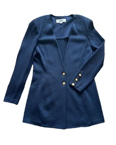 St.John Santana maglia giacca cardigan blazer blu navy donna tg.6 bottoni oro - Foto 1 di 12