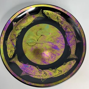 Piatto salmone vetro artistico iridescente Dru Malone 7,25” onde luminose studio vetro Alaska - Foto 1 di 8