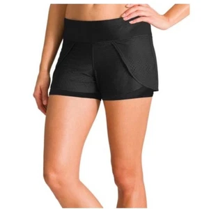 Athleta Women's Prisma Miles 2 In 1 Black Perforated lined Shorts Size Medium - Picture 1 of 9