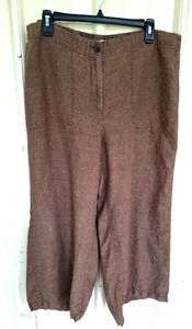 J.Jill Love Linen Wide Leg Pants L Brown Back Elastic Front Pockets Zipper - Picture 1 of 13