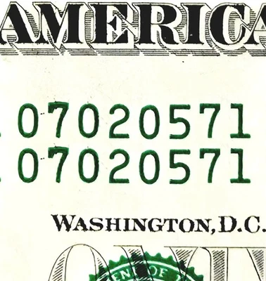 Same Matching Serial Number $1 Bill. Duplicate Serial Number. Unique Dollar. - Image 1 of 4