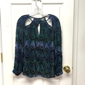 Ecote Blouse, Cut Outs, Long Sleeve, Blue Green Purple, Women’s Size M - Picture 1 of 6
