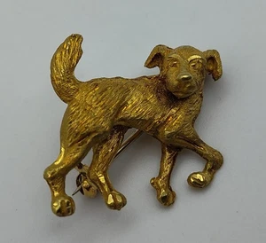 Vintage Dog Puppy 17k Yellow Gold Pin Brooch Lapel MCM - Picture 1 of 9