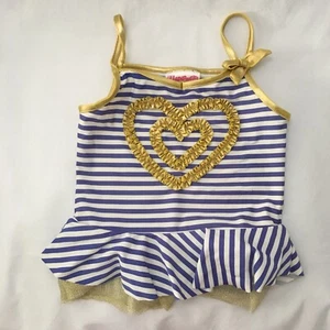 Flapdoodles Girls Size 6X Blue White Gold Striped Ruffle Tankini Top - Picture 1 of 6
