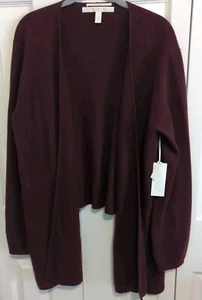 NWT Nordstrom Collection Burgundy 100% Cashmere open front Waterfall Cardigan XL - Picture 1 of 10