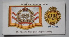 WWII Era Player's Cigarette Card. 2nd Dragoon Guards Cap Badge & Drum Banner 