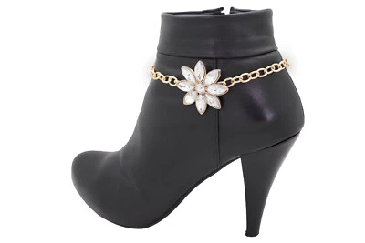 Pulseira feminina de corrente de metal dourado casamento noiva sapato quente prata berloque flor - Imagem 1 de 4