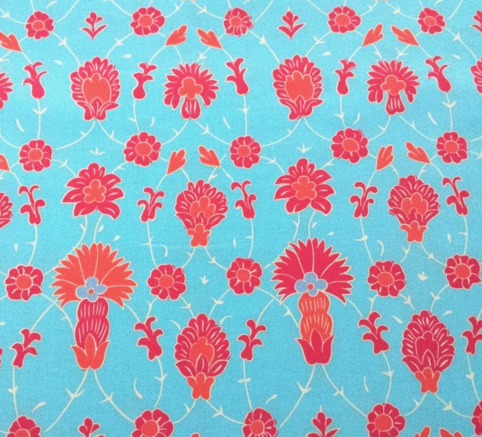 Iznik BTY Snow Leopard FreeSpirit Rosa Laranja Damasco Floral em Azul - Imagem 1 de 3