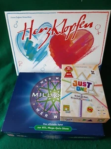 3 Gesellschaftsspiele:Herzklopfen, Millionärsspiel, Just One, unbespielt - Bild 1 von 9