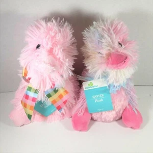 2 Shaggy Platypus Plush Stuffed Animals NEW Pink Rainbow- Glitter Eyes - Picture 1 of 6