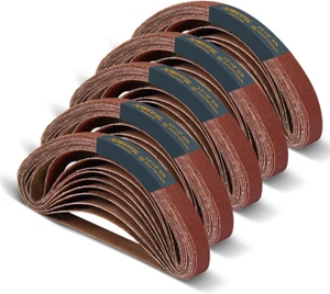 POWERTEC 1/2 X 18 Inch Sanding Belts, 50PK, 10 Each of 40/80/120/180/240 Grits - Picture 1 of 12