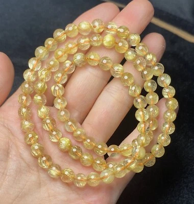 6.8mm Natural Gold Rutilated Crystal Super Energetic Beaded Bracelet Necklace - Image 1 of 4
