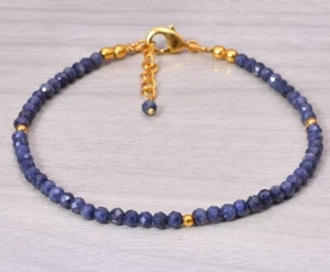 Dark Sapphire Faceted Round Gemstone Beads September Birthstone Bracelets 6-8'' - Picture 1 of 18