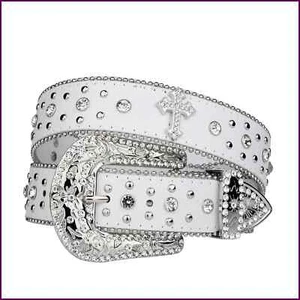 Cinturón punk blanco con diamantes imitación mujer y hombre, estilo vaqueros Y2K - Imagen 1 de 24