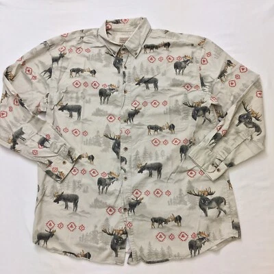 RUGGED EARTH Moose AOP Shirt Men's L Beige Southwest Aztec All Over Print Hiking - Image 1 of 4