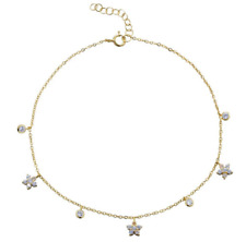 Sparkle Flowers Real Moissanites In Real 14K Yellow Gold Women's Anklets