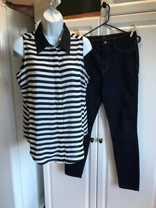 Pe-Owned Women's Forever21 Jeans Size 30 and INC Shirt Size 10 B&W Striped - Picture 1 of 9