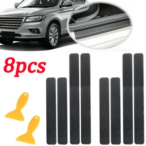 8 Car Scuff Plate Black Carbon Fiber Door Sill Cover Panel Step Protector Guard - Picture 1 of 5