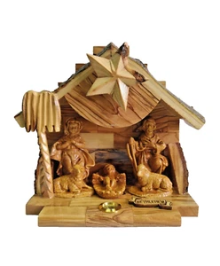 Belén musical artesanal de madera de olivo Belén Tierra Santa regalo de Navidad - Imagen 1 de 9