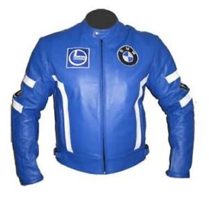 Biker Racing Motorcycle Sports Armor Motorbike Jackets Blue Leather White Stripe