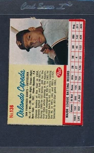1962 Post Cereal #136 Orlando Cepeda Giants VG/EX *1409 - Picture 1 of 1