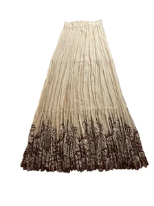 DD Ranch Wear Womens Paisley Tiered Pull-On Peasant Maxi Skirt Cream Size 27 - Picture 1 of 8