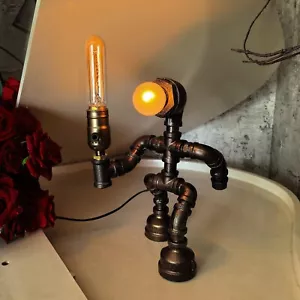 Steampunk Water Pipe Table Lamp Retro Industrial Metal Table Light Unique Vin... - Picture 1 of 6