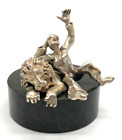 Beautiful Antique Used Old Silver Figurine "Man And Lion", Silver Size 6 Cm Gift