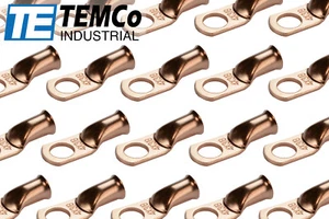 25 Lot 4 AWG 3/8" Hole Ring Terminal Lug Bare Copper Uninsulated Gauge - Picture 1 of 7