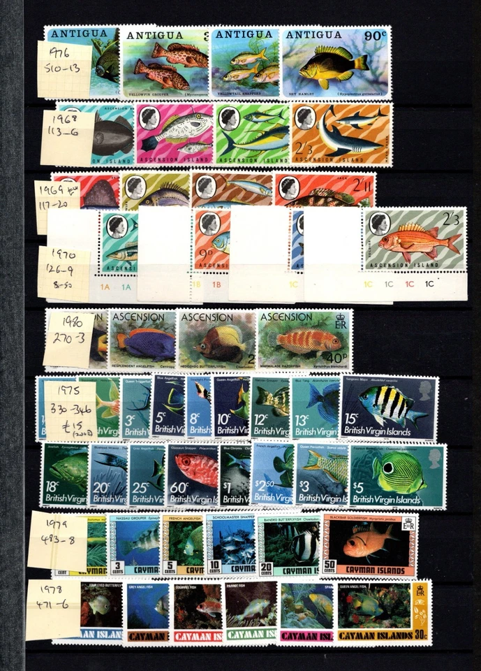 BC  - Large S/B of FISH mainly sets ALL MNH (24 scans) -   MUST SEE NOTES BELOW - Image 1 of 4