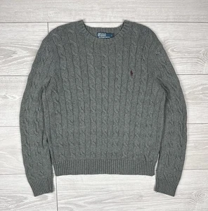 Polo Ralph Lauren Vintage Grey Basic Cable Knit Logo Sweater Mens L Size - Picture 1 of 7