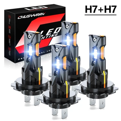 KIT de faros LED H7+ H7 Combo bombillas haz alto bajo blanco 6500K súper brillante 4x Foto 1 de 4