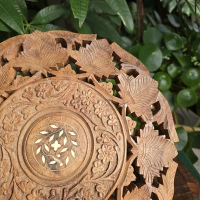 Vintage Plant Stand Stool Carved Wood Indian Country Cottagecore Rustic - Image 1 of 4