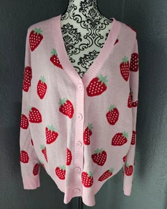 Damen Hot Topic Baumwollpullover Erdbeere Rosa Langarm Größe Large - Bild 1 von 10